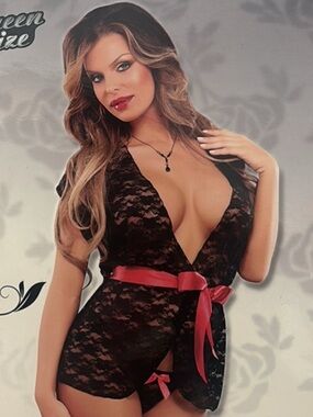 Magic Silk Lace Robe 2-Piece Lingerie Set – Floral Lace & Satin Bow Detail